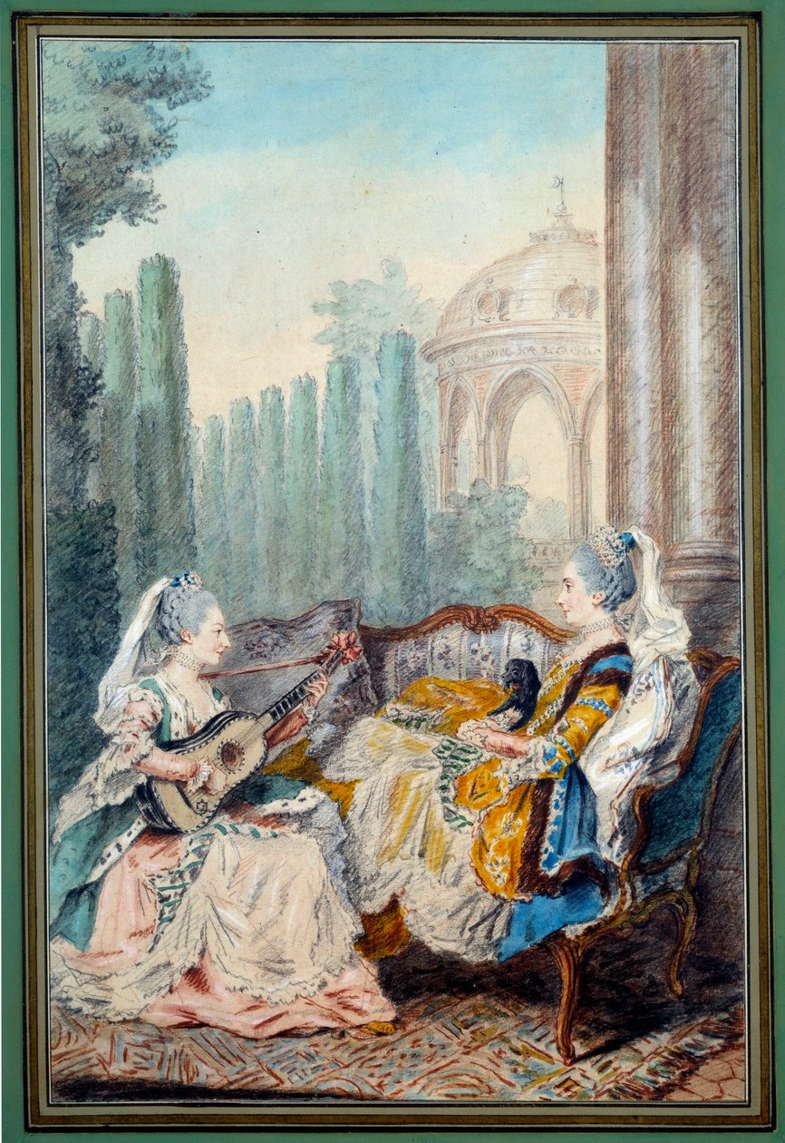 Louis carrogis dit Carmontelle (1717-1806) 18. yüzyıldan Suluboya müziği yapan iki genç kız. Paris, Musee Karnavalı by Carmontelle