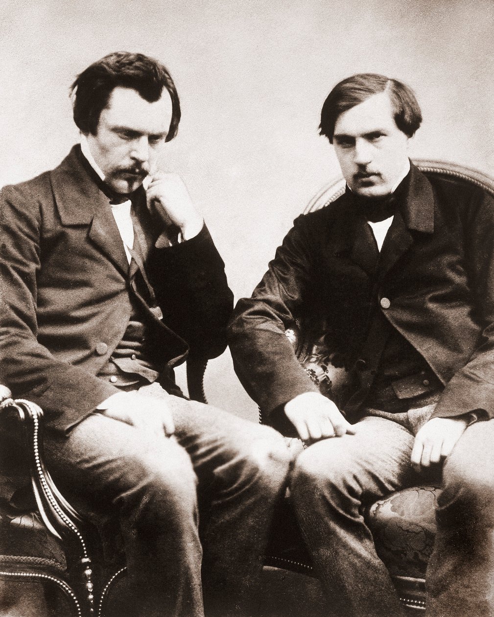 Edmond de Goncourt (1822-1896) ve Jules de Goncourt (1830-1870) kardeşler, edebiyat eleştirmenleri ve Fransız yazarlar, 1855 dolaylarında Gaspard Felix Tournachon dit Felix Nadar (1820-1910) tarafından çekilmiş fotoğraf by Nadar