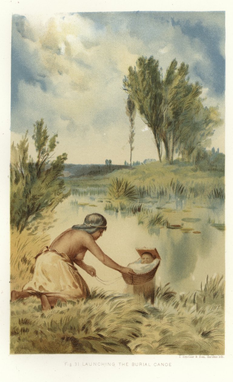 Cenaze kanosunun denize indirilmesi (renkli lito) by (after) American School