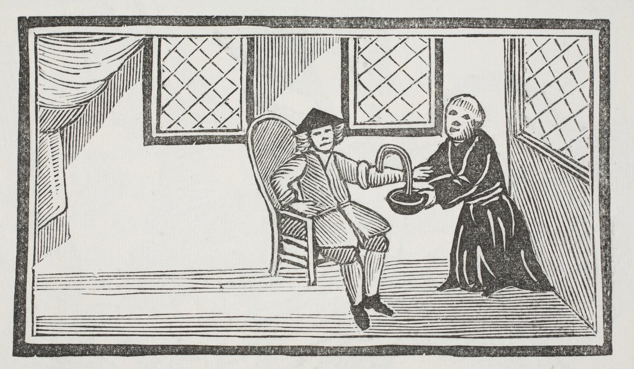 Onu ölümüne kanayan hain keşişin bir temsili, John Ashton, pub'ın 'On Sekizinci Yüzyılın Bölüm Kitapları'ndan bir örnek. 1882 (lito) by (after) English School