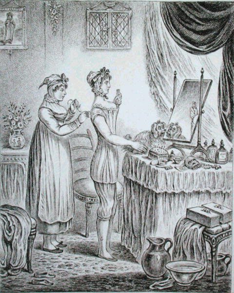 Progress of the Toilet: the Stays, James Gillray (1757-1815) tarafından kazınmış, 1810