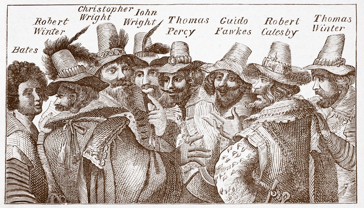 Barut Komplosu Komplocuları, 1606 tarihli bir gravürden sonra (gravür) by (after) English School