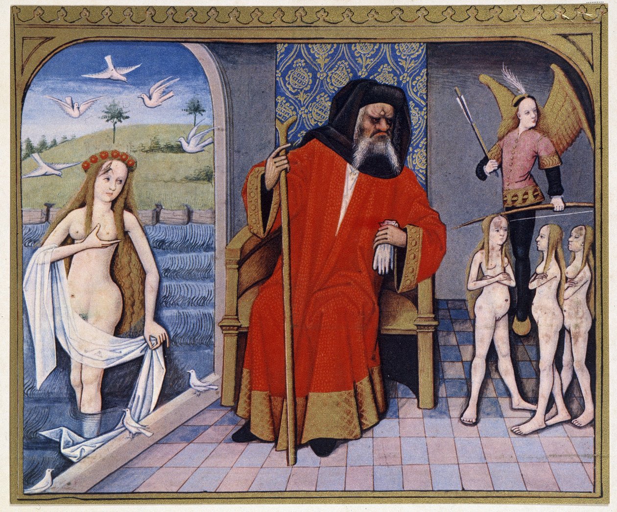 Afrodit, Hephaistos, Eros (Aşk Tanrısı) ve Hayır Kurumları - 15. yüzyıl aydınlatmasından by (after) French School