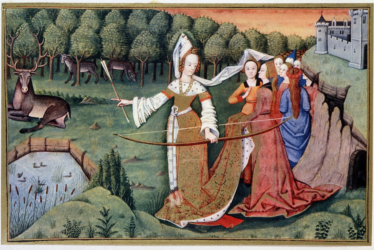 Diane (Artemis) - 15. yüzyıldan kalma bir aydınlatmadan kromolitografi by (after) French School