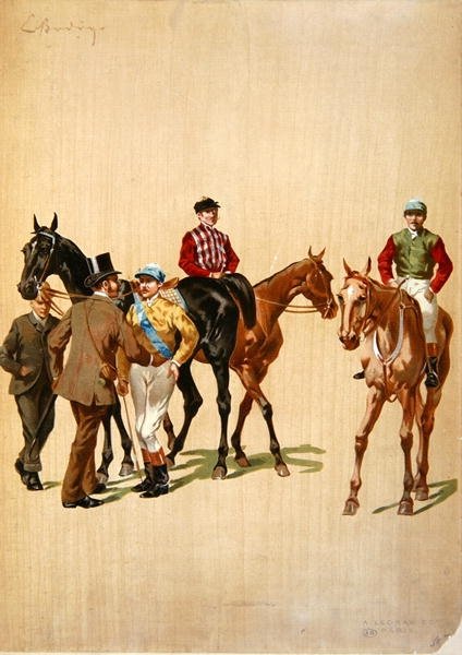 Yarış pistinde jokeyler, c.1875 (renkli taş) by (after) French School