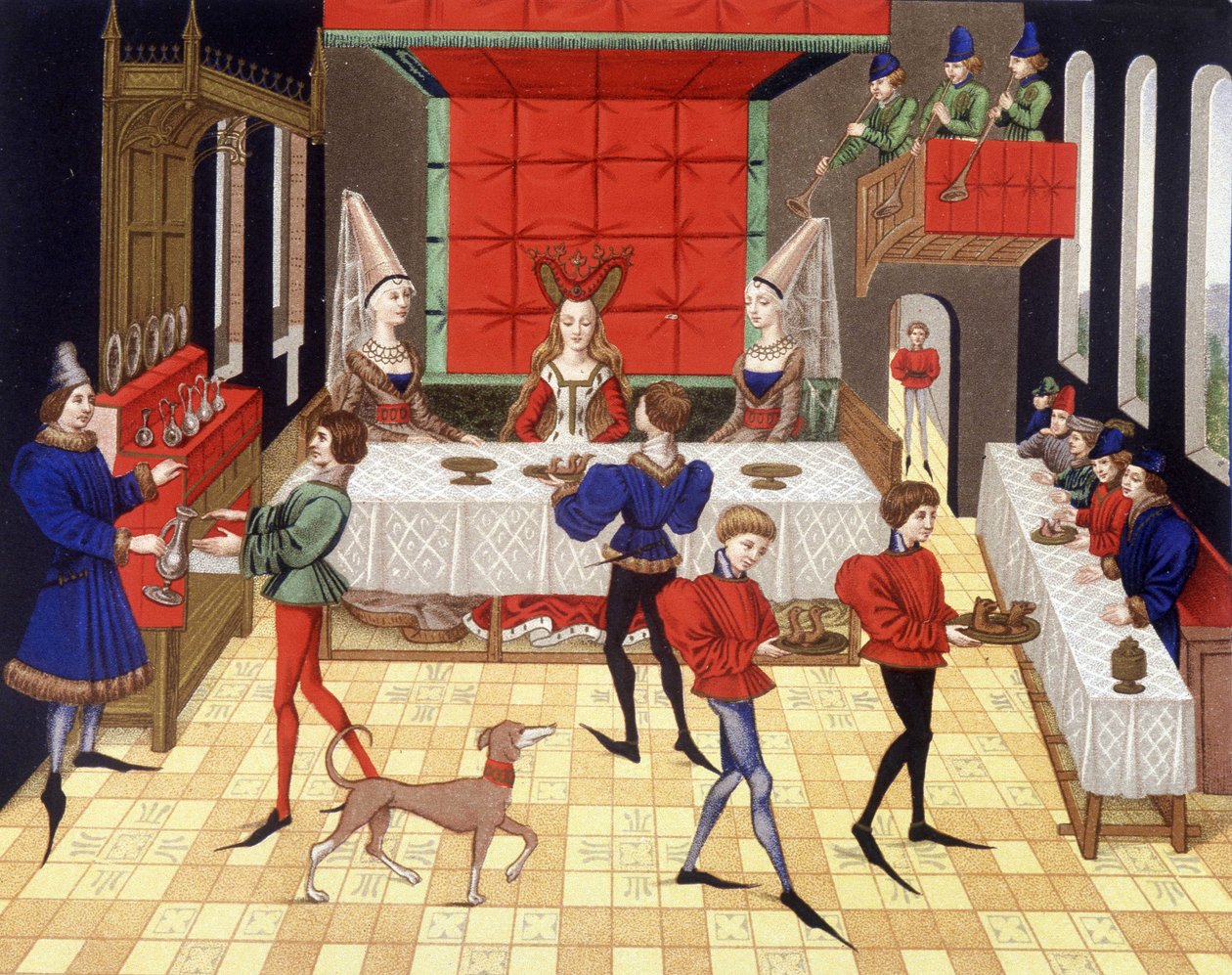 Bir şatoda masa servisi - Renaud de Montauban'ın Romanının bir minyatürünün tıpkıbasımı by (after) French School