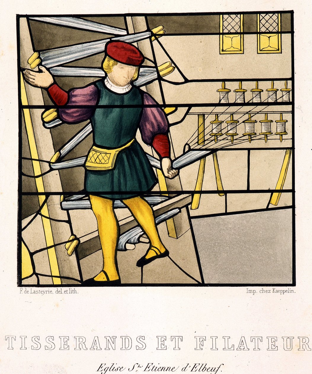 Dokumacılar ve iplikçiler - Elbeuf Aziz Stephen kilisesinden bir vitray göre by (after) French School