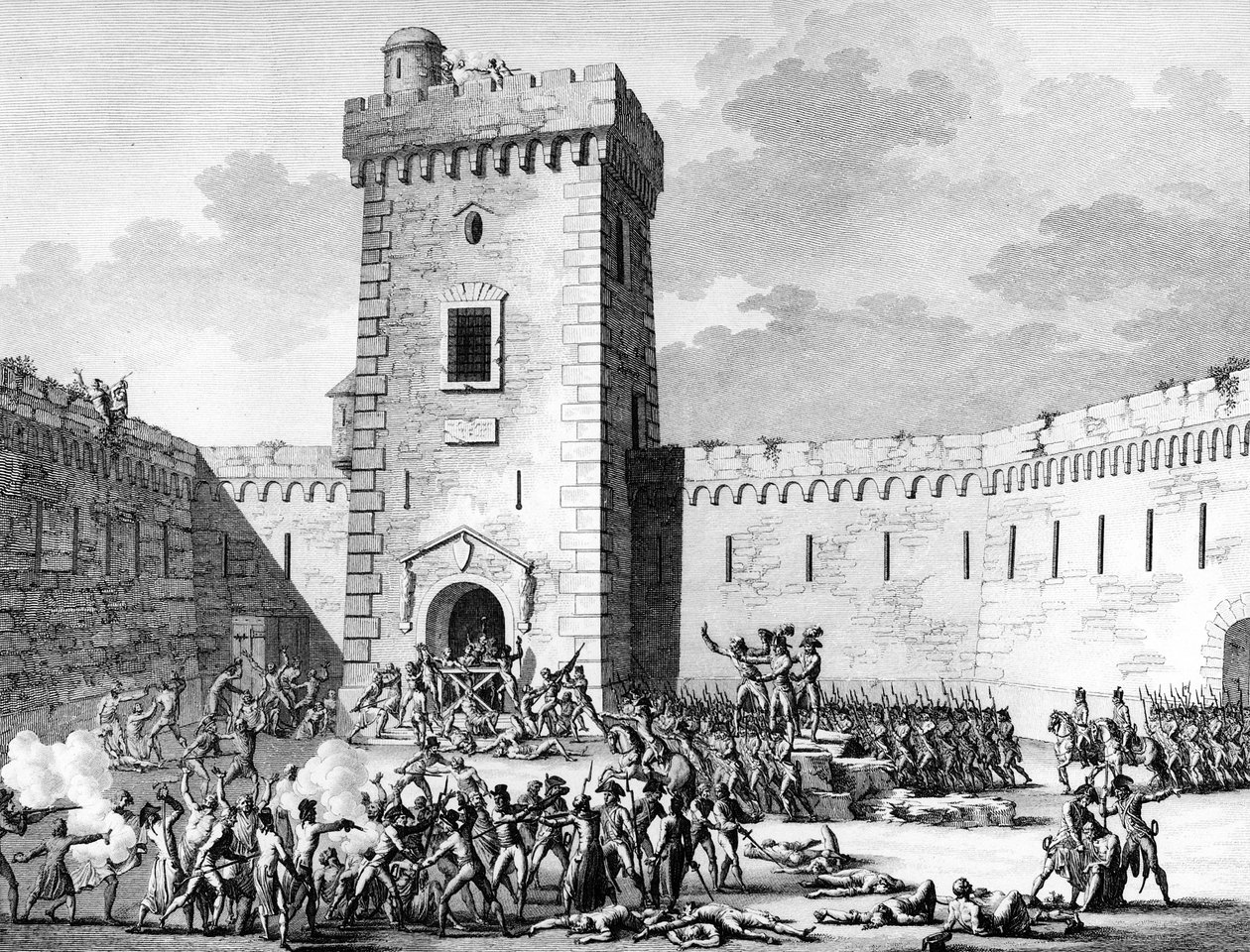 Fransız Devrimi ve Devrim Karşıtı Hareketler: Jakobenler Marsilya'da durur ve Marsilya'daki Saint John Kalesi'ne kilitlenen Aubagne ve 17 Prairial An III'te kralcılar tarafından katliamlar (5 Haziran) by (after) Girardet