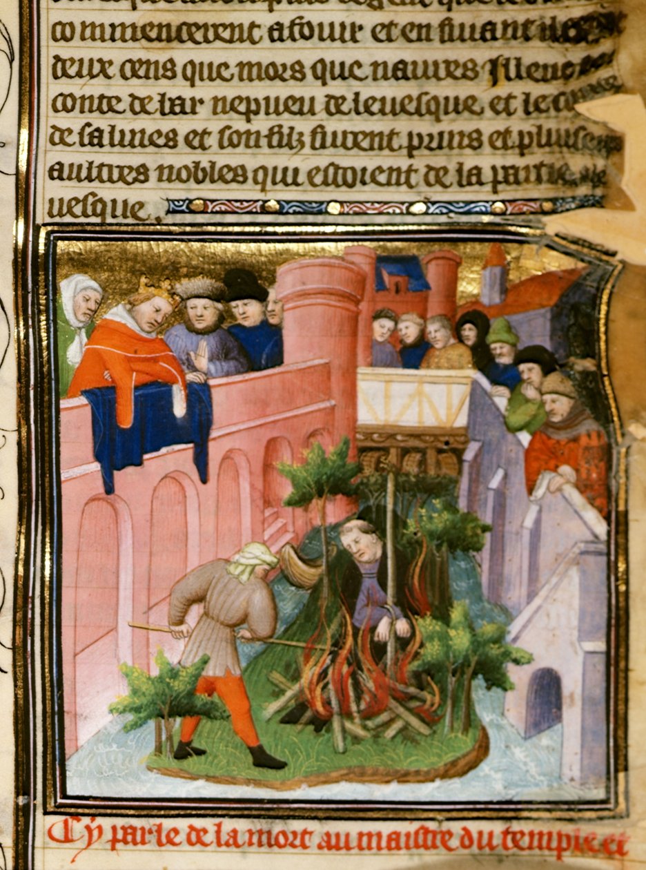 Cott Nero E II pt.2 fol.105 Tapınakçıların Efendisinin Yakılması, 
