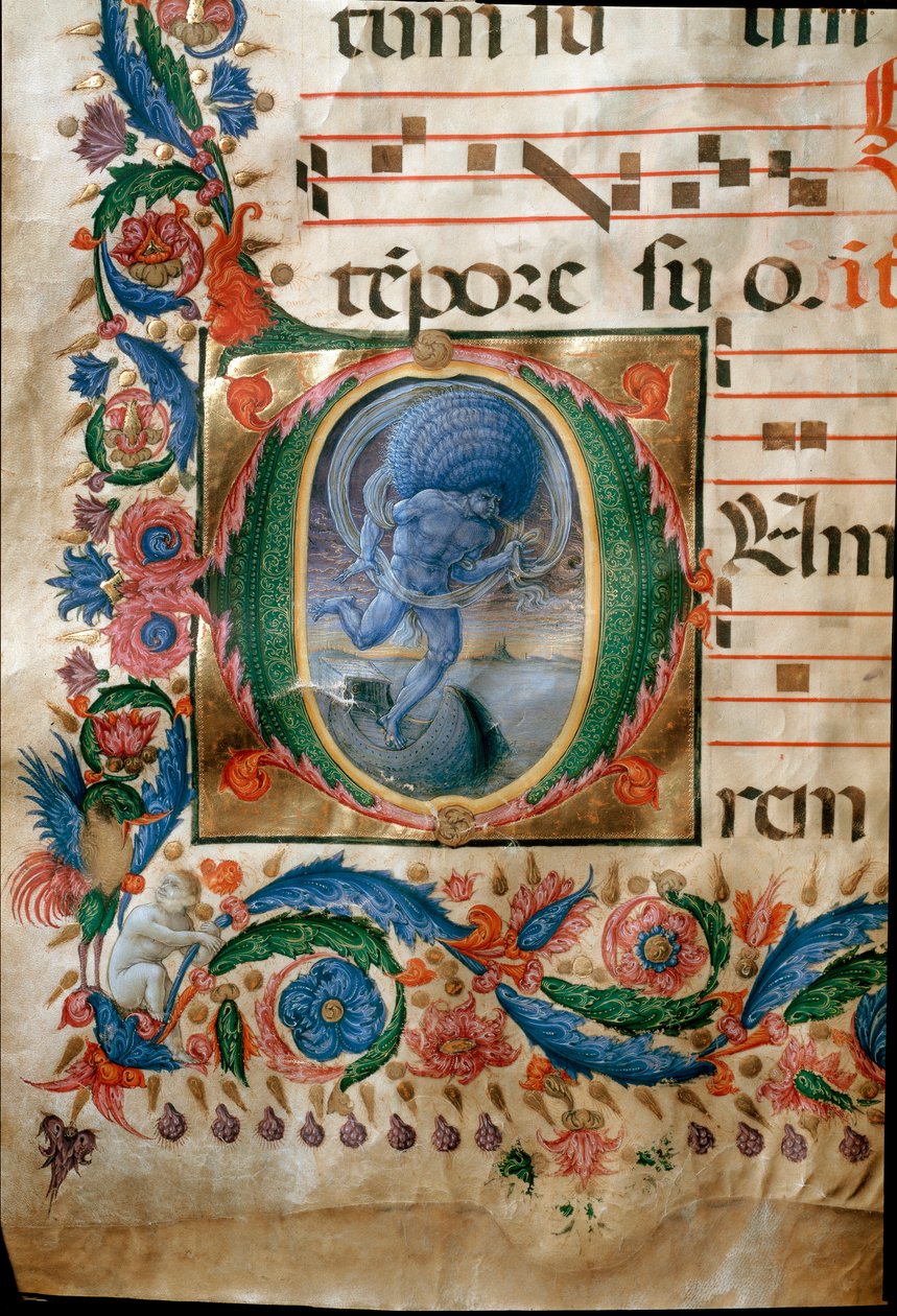 Rüzgarların bekçisi Aeolus'un temsili ile mektup. (Minyatür by (c.1445 1527) Liberale da Verona