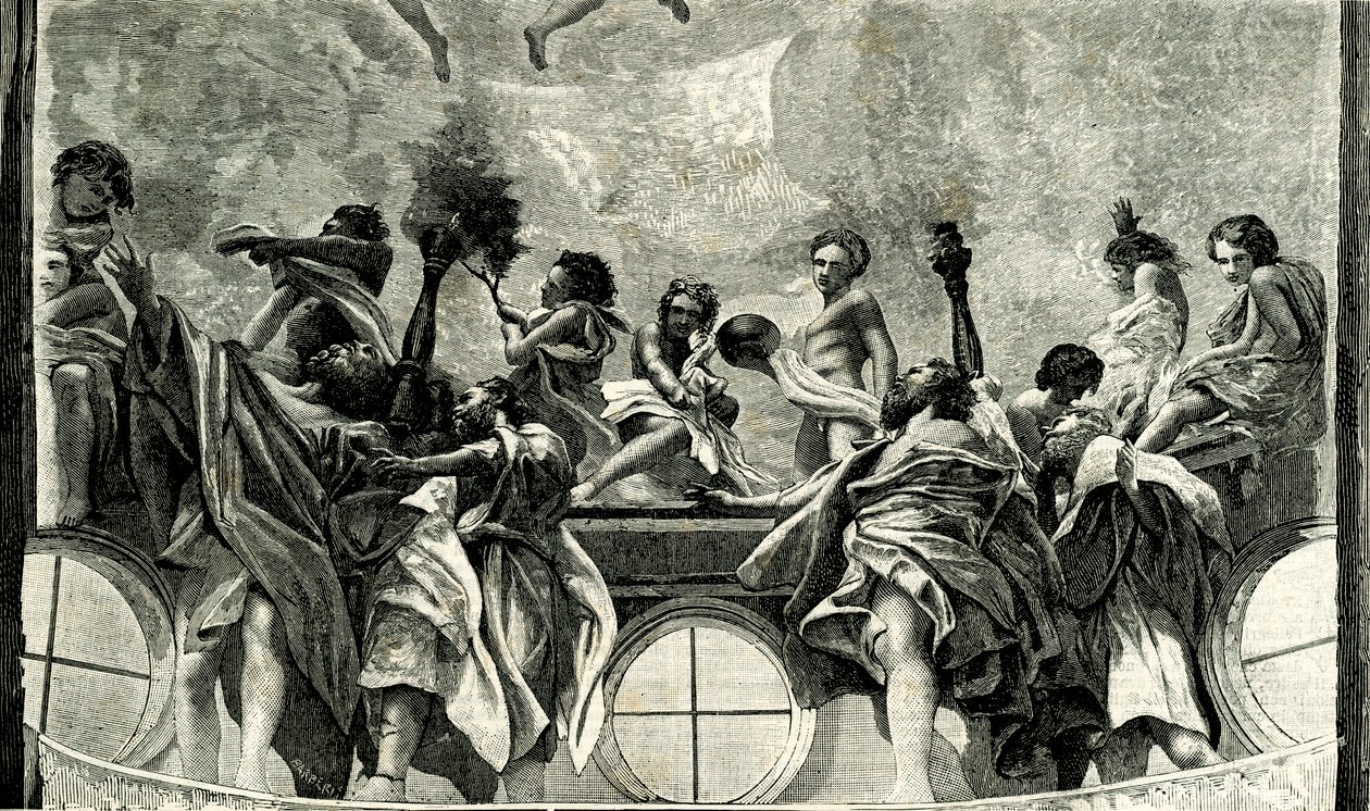 Meryem'in Göğe Kabulü, Correggio'nun (1489-1534) freskinden detay, Parma Katedrali'nin kubbesi, Emilia Romagna, İtalya, Le cento citta d'Italia'dan (yüz İtalyan kasabası) gravür, resimli Il Secolo'nun aylık Eki, Milano, 25 Haziran by (c.1489-1534) Correggio