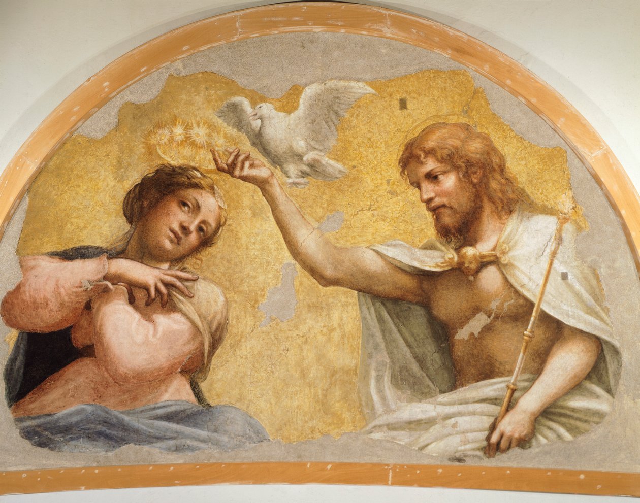 Correggio olarak bilinen Antonio Allegri tarafından Virgin'in taç giyme töreni (1489-1534 dolaylarında), fresk, 212x324 cm, 1521 dolaylarında by (c.1489 1534) Correggio