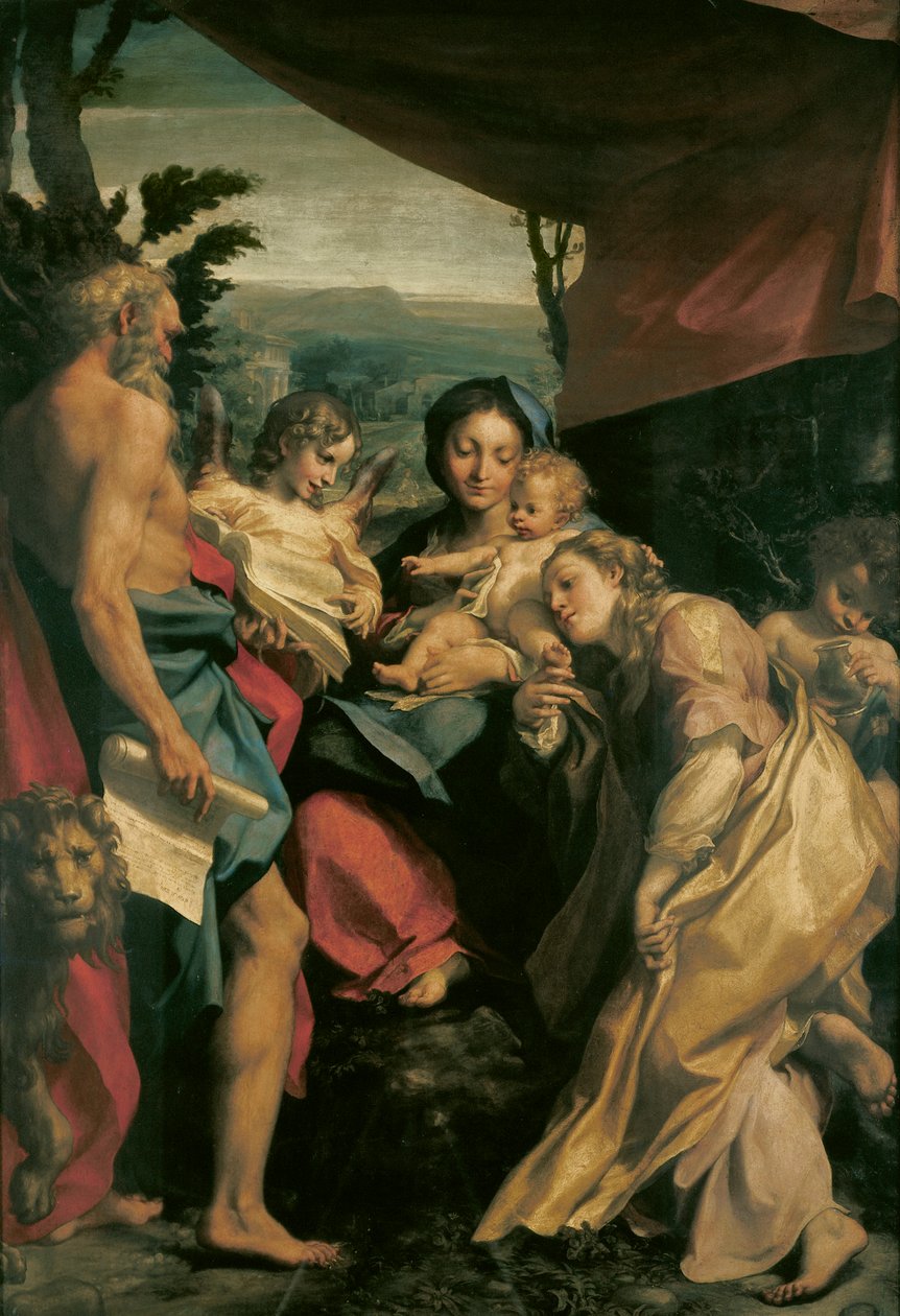 Madonna with St Jerome (The Day), Antonio Allegri, Correggio olarak bilinir (1489-ca 1534), tuval üzerine yağlı boya, 205x141 cm, ca 1528 by (c.1489 1534) Correggio