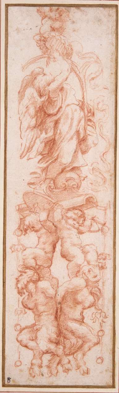 Bir kasanın kaburgası için grotesk dekorasyon (beyaz kağıt üzerine kırmızı tebeşir) by (c.1489 1534) Correggio