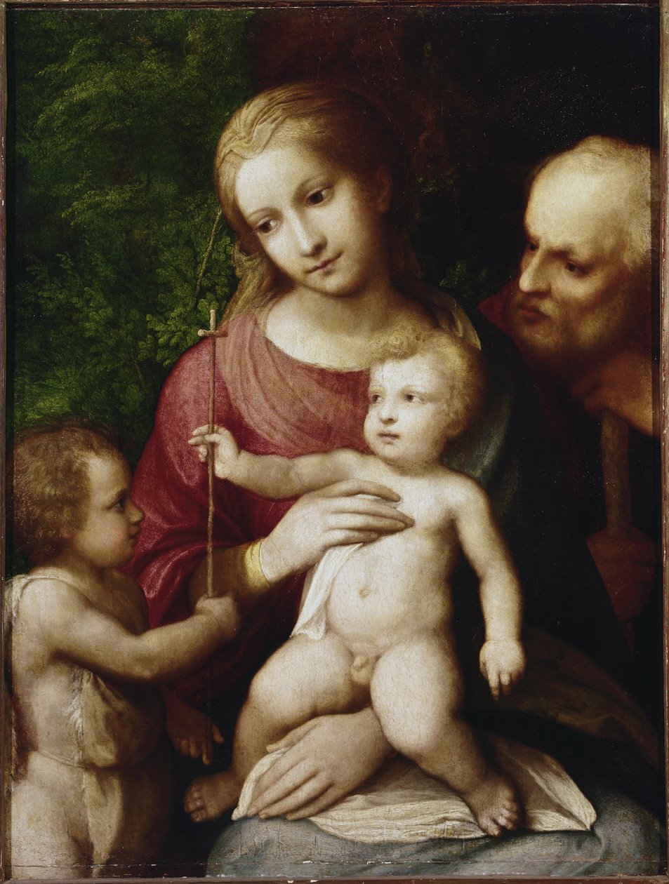 Çocukken Aziz John Baptist ile kutsal aile (kavak panelde yağ by (c.1489 1534) Correggio