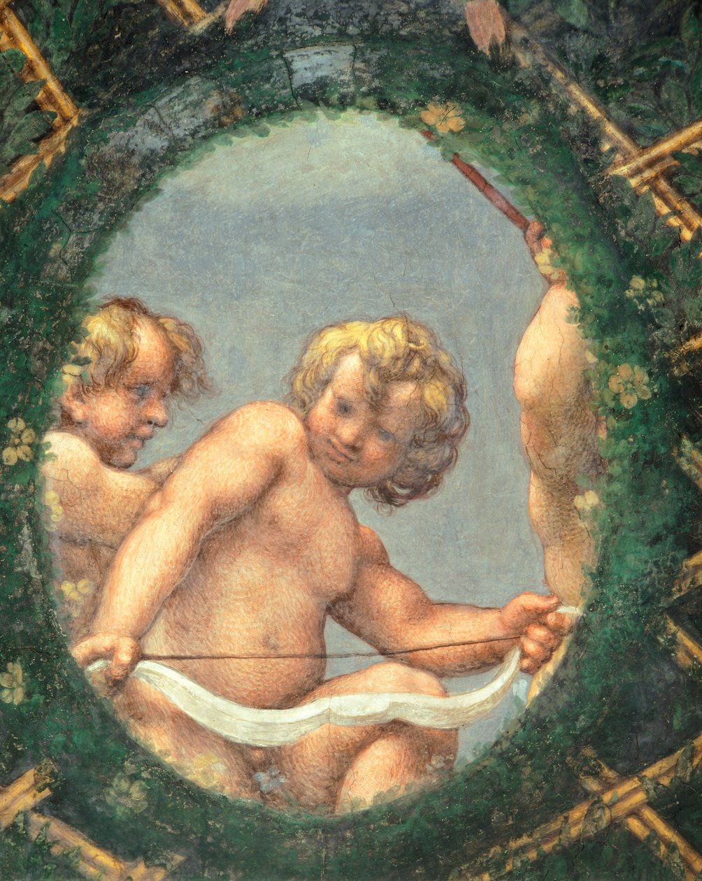 Meleklerle oval, fresk Antonio Allegri Da Correggio (1489-1534) Abbess