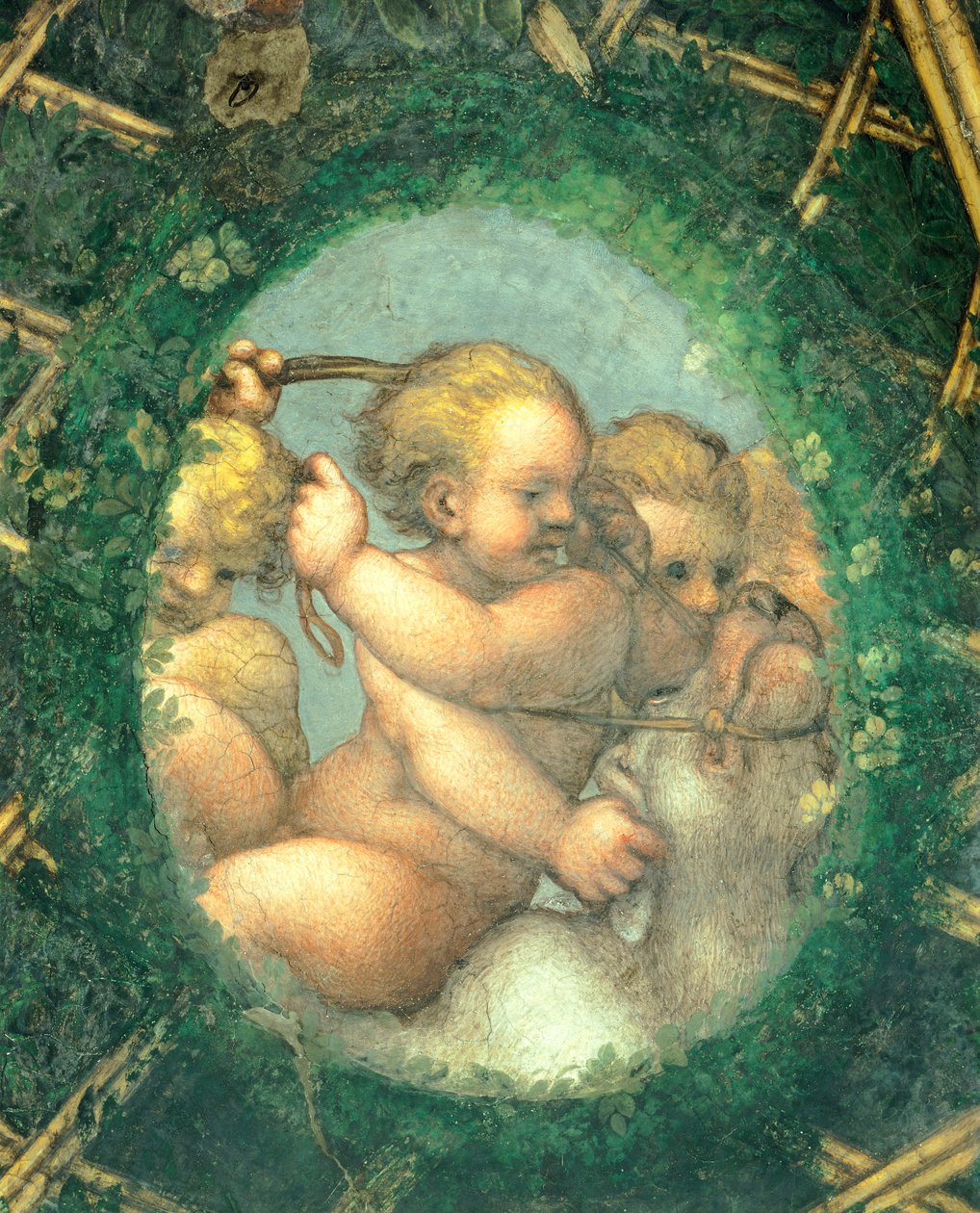 Meleklerle oval, fresk Antonio Allegri Da Correggio (1489-1534) Abbess