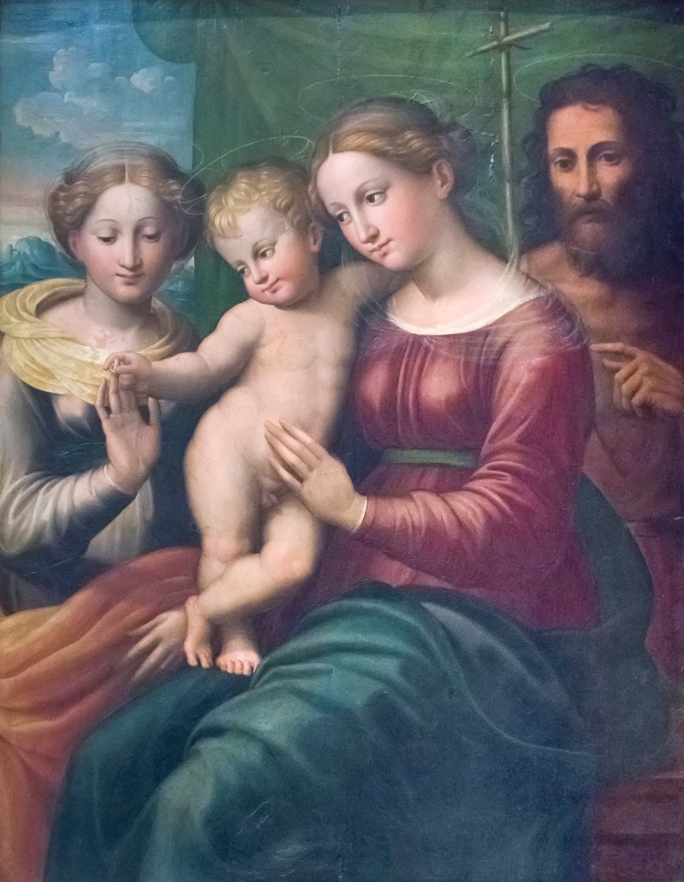 Aziz Catherine'in mistik evliliği (ahşap panel üzerine yağlıboya) by Innocenzo da Imola