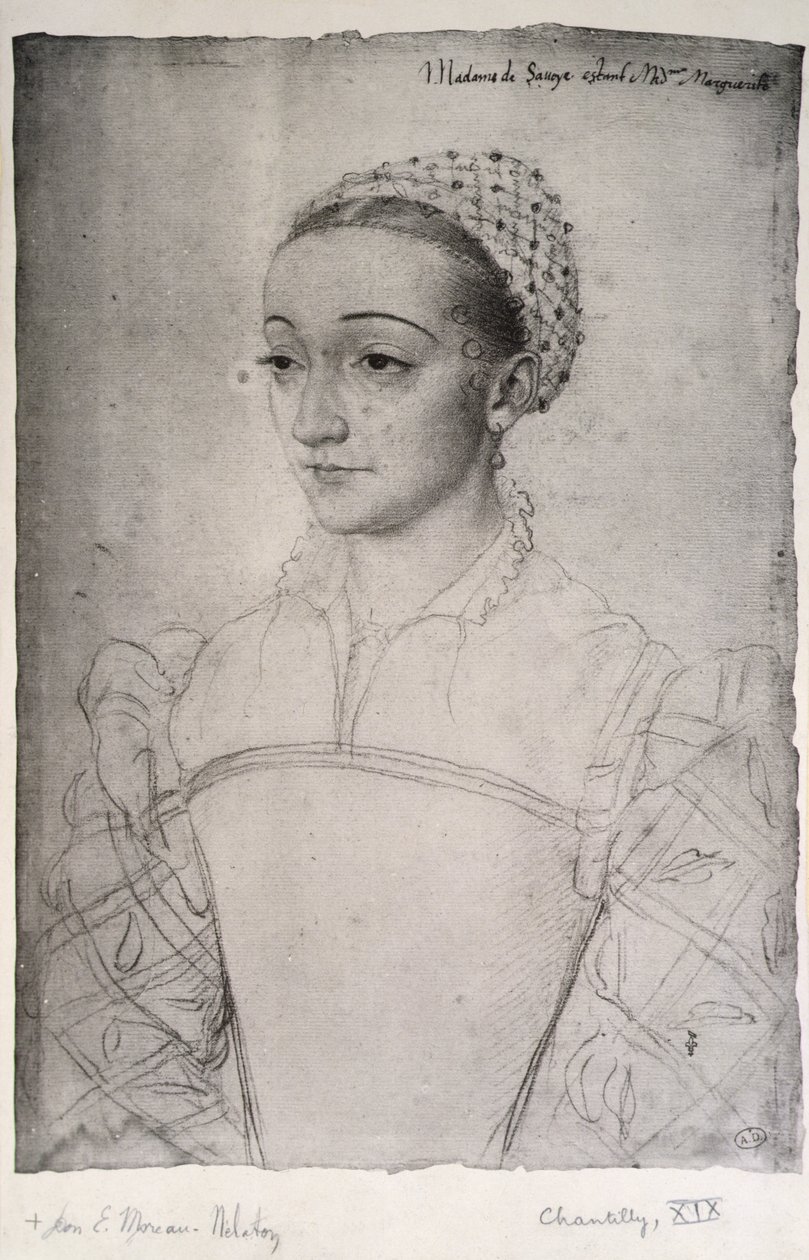 Marguerite de France (1523-74) (kağıt üzerine kurşun kalem) by (studio of) Clouet
