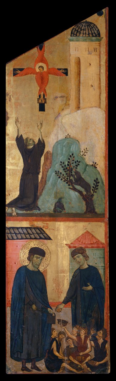 Blessed Andrea Gallerani'nin Diptych'i: St.Francis stigmata ve kutsanmış Gallerani'yi alıyor, iç sağ panel, c.1270 (panel üzerine resim) by (workshop of) Guido da Siena