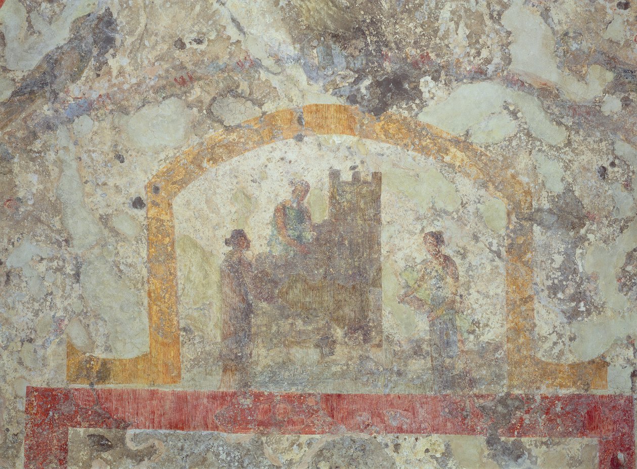 Yeraltı mezarlarının üst katının girişinden süslü bir tonoz by Unknown