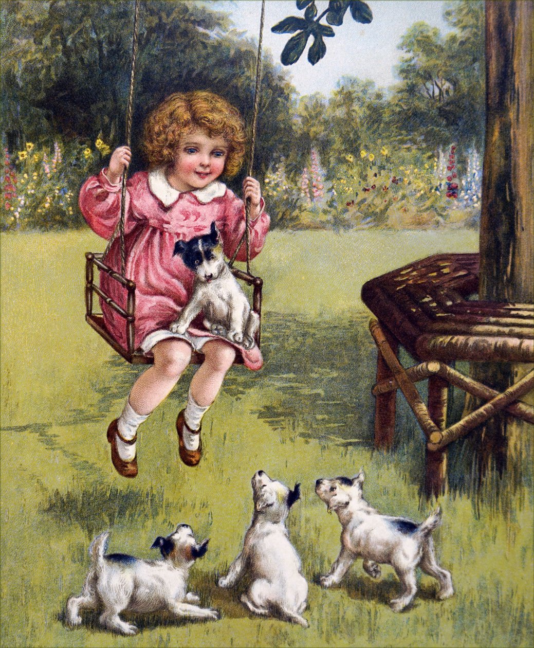 Yavrularıyla birlikte genç bir kız by Unknown