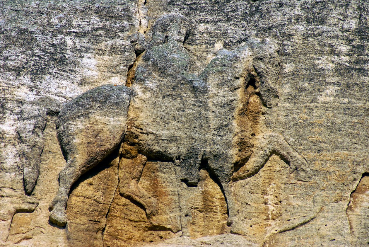 Bulgaristan, Madara Platosu, ortaçağ Madara Süvarisinin kaya yüzüne oyulması by Unknown