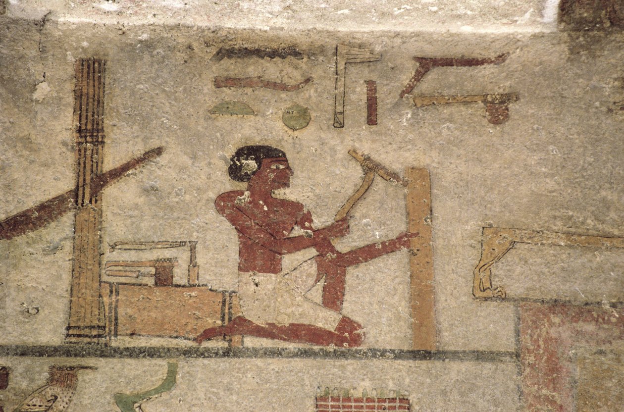 Marangozlar Atölyesi, bir mezar duvar resminden detay, Mısır, Eski ve Orta Krallık (boyalı kireçtaşı) by Unknown