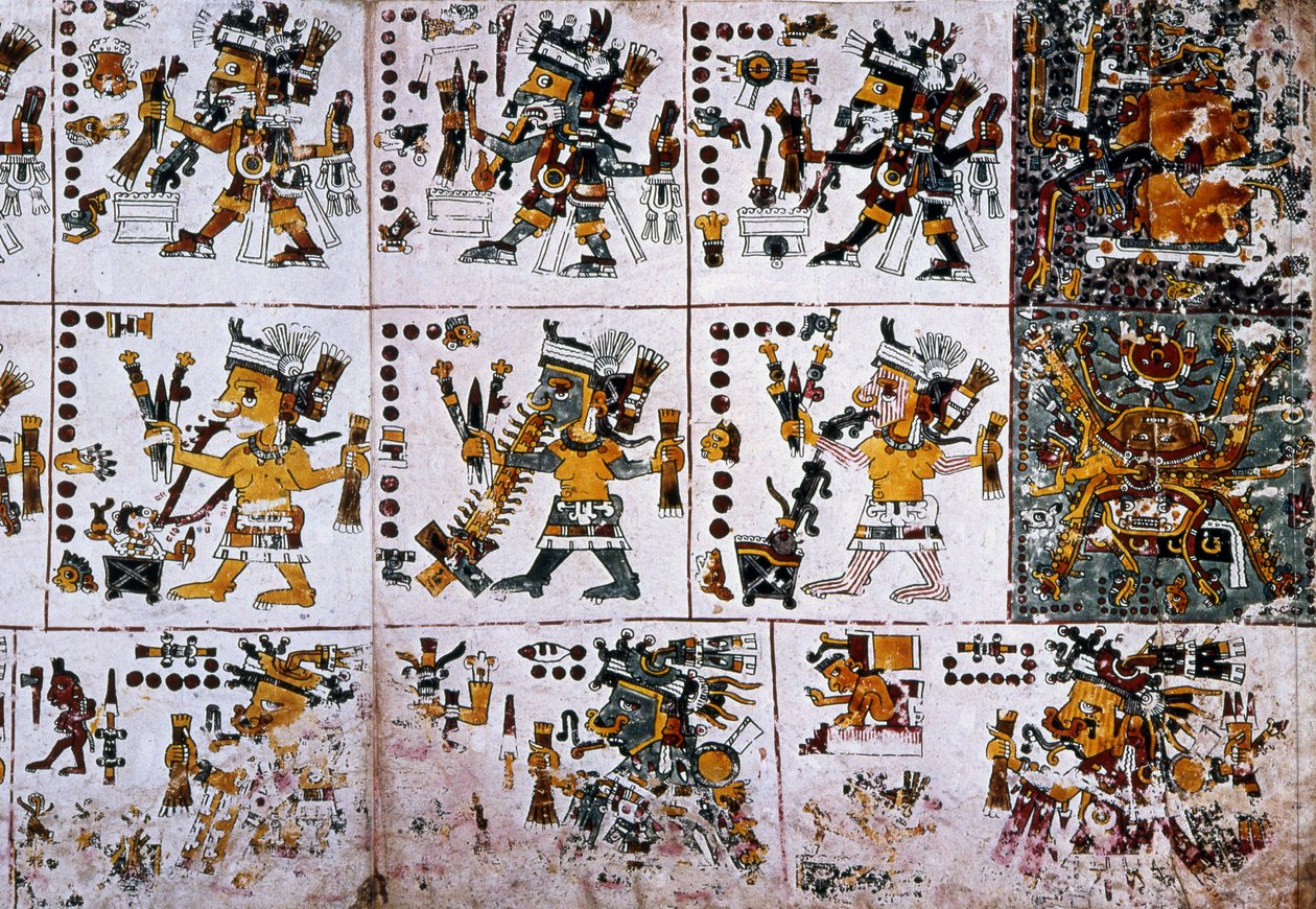 Upplýsingar frá faxriti Afrit af síðu Codex Borgia sem sýnir sál Ciuteteohs birtast eftir fórnirnar by Unknown