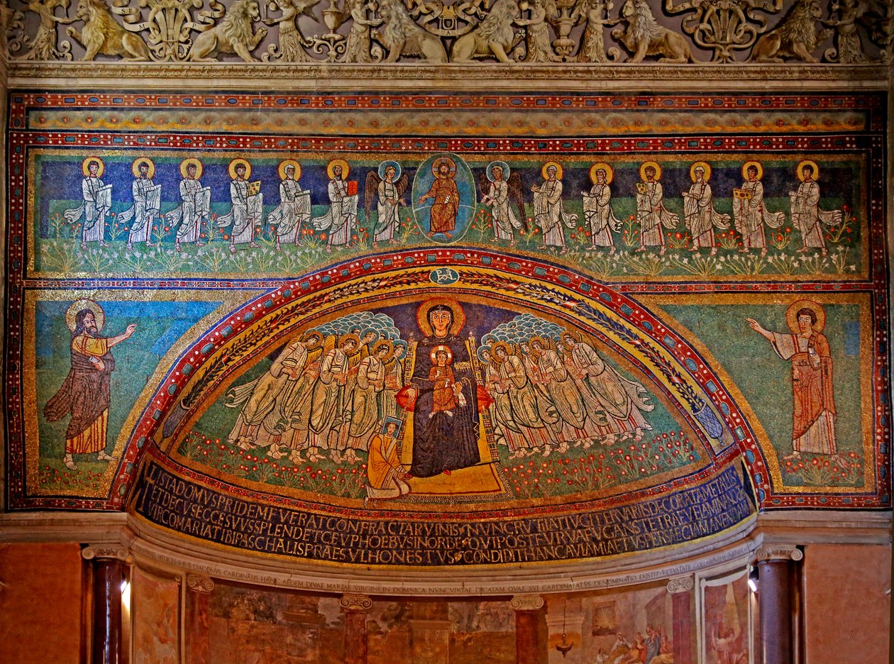 Doğu ucu ve apsis: Mesih ve 12 Havari, aşağıda Musa ve İlyas: apsisin içinde bağışçılı Bakire ve Çocuk (Papa Paschal) ve melekler vardır. by Unknown