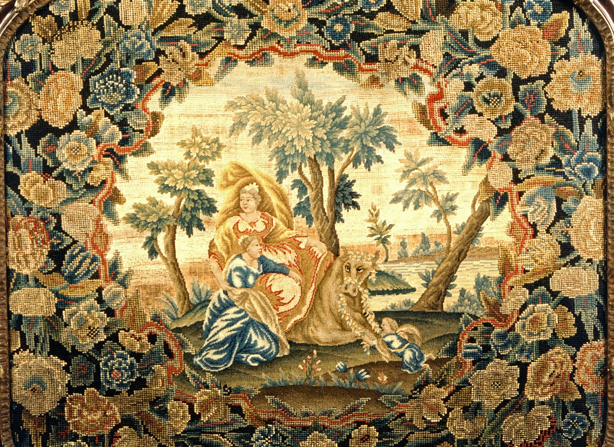 Europa ve Boğa, George III ahşap çerçeveli goblenin yakın çekimi, 18. yüzyıl (yün ve ipek işi) by Unknown