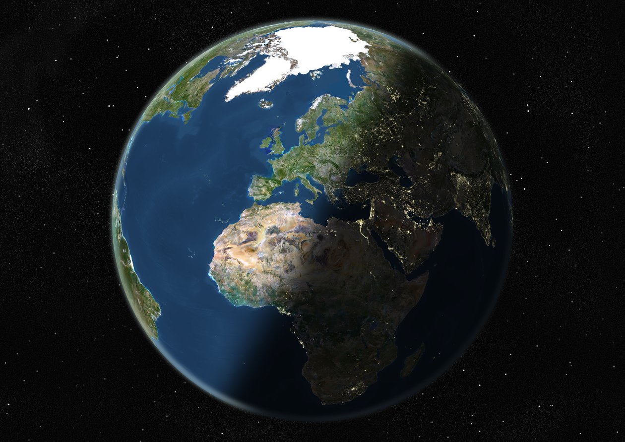 Avrupa ve Afrika Merkezli Küre, Gerçek Renkli Uydu Görüntüsü by Unknown