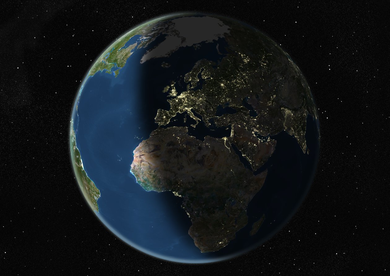 Avrupa ve Afrika Merkezli Küre, Gerçek Renkli Uydu Görüntüsü by Unknown