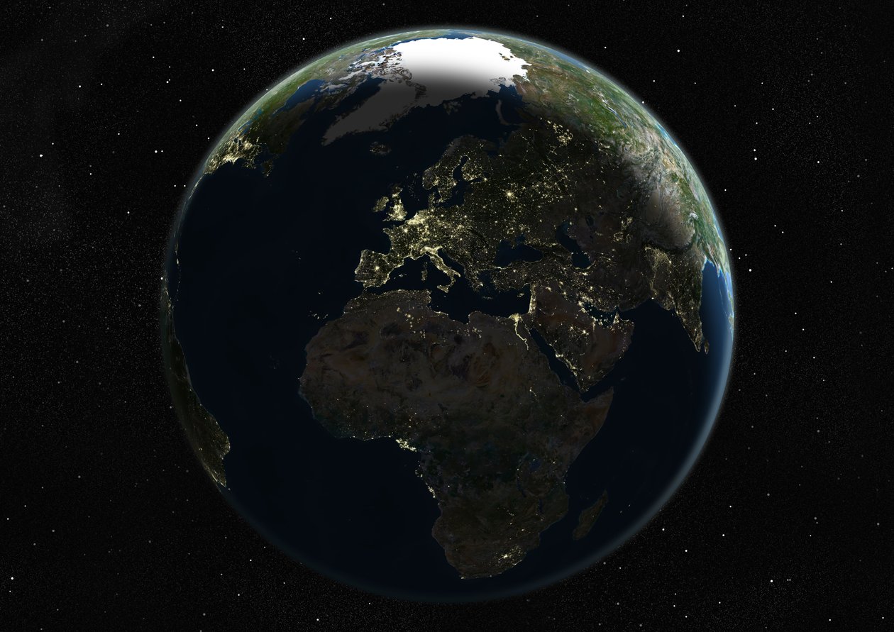 Avrupa ve Afrika Merkezli Küre, Gerçek Renkli Uydu Görüntüsü by Unknown