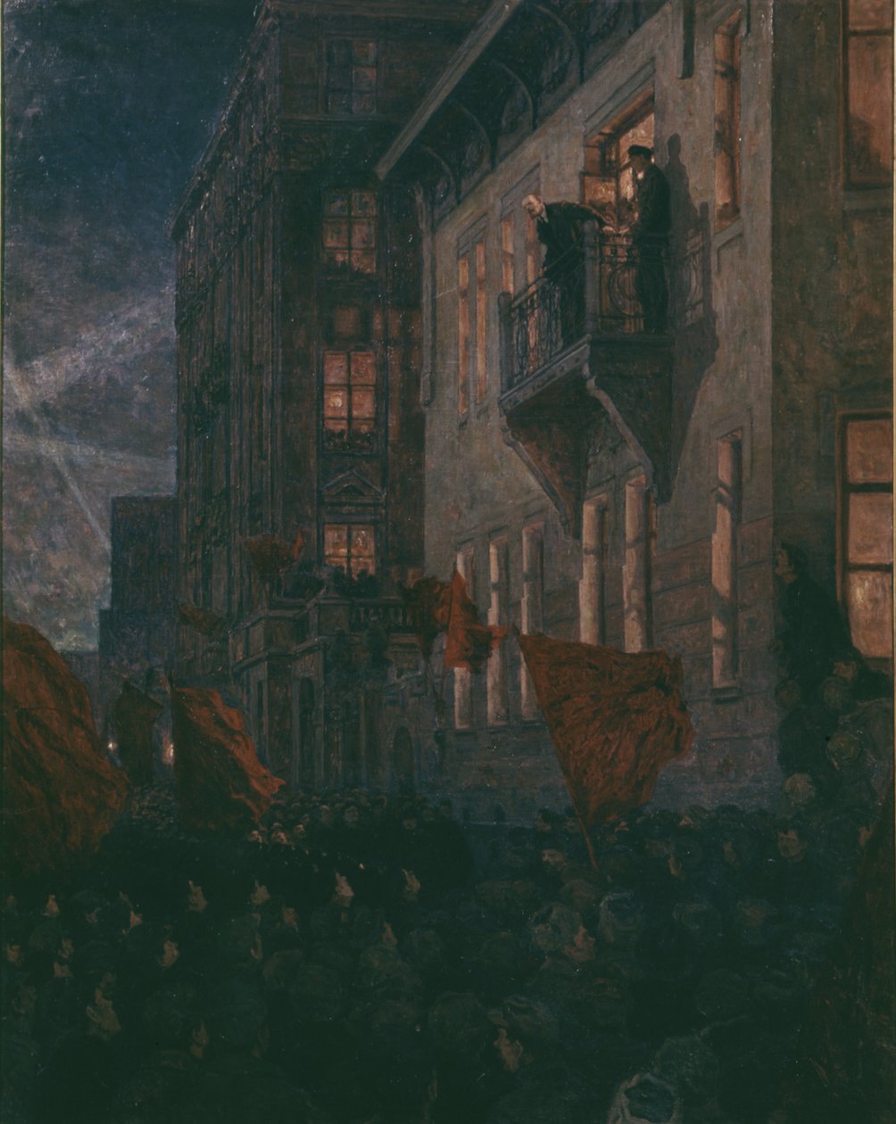 Lenin Kshesinskaya Sarayının Balkonundan Konuşmak veya V, I, Lenin Kshesinsky Sarayının Balkonuna Adım Atarken, A, Moravov, Merkez Lenin Müzesi, Moskova. by Unknown