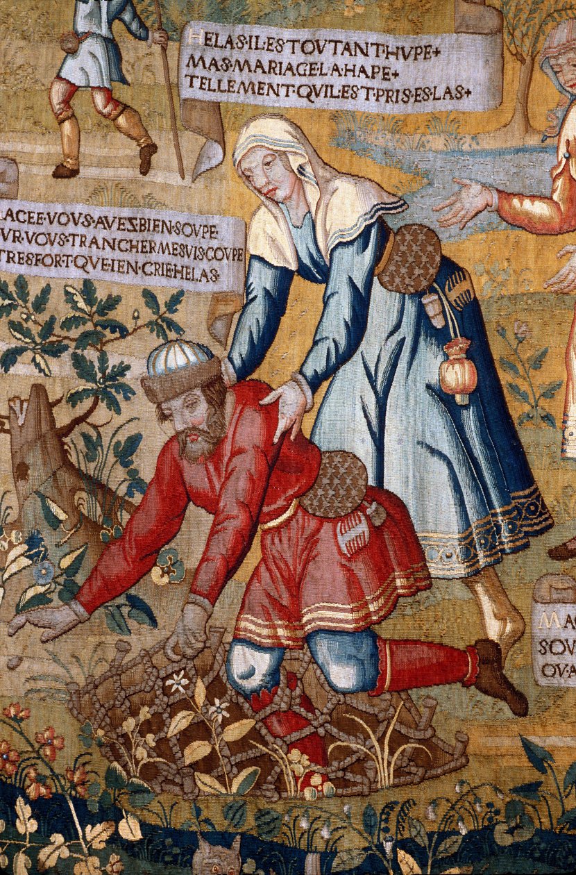 Manche N * 075, Musee de St Lo, “” Les amours de Gombeau (Gombault) ve Mace (Macee) ””, Detay goblen by Unknown