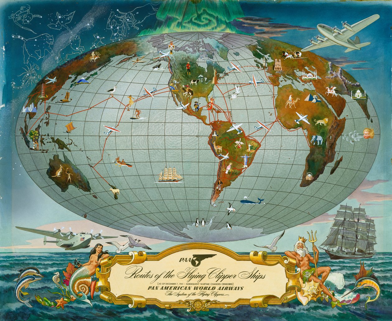 Dünya El Yazması Haritası - Pan American World Airways, c.1942 by Unknown