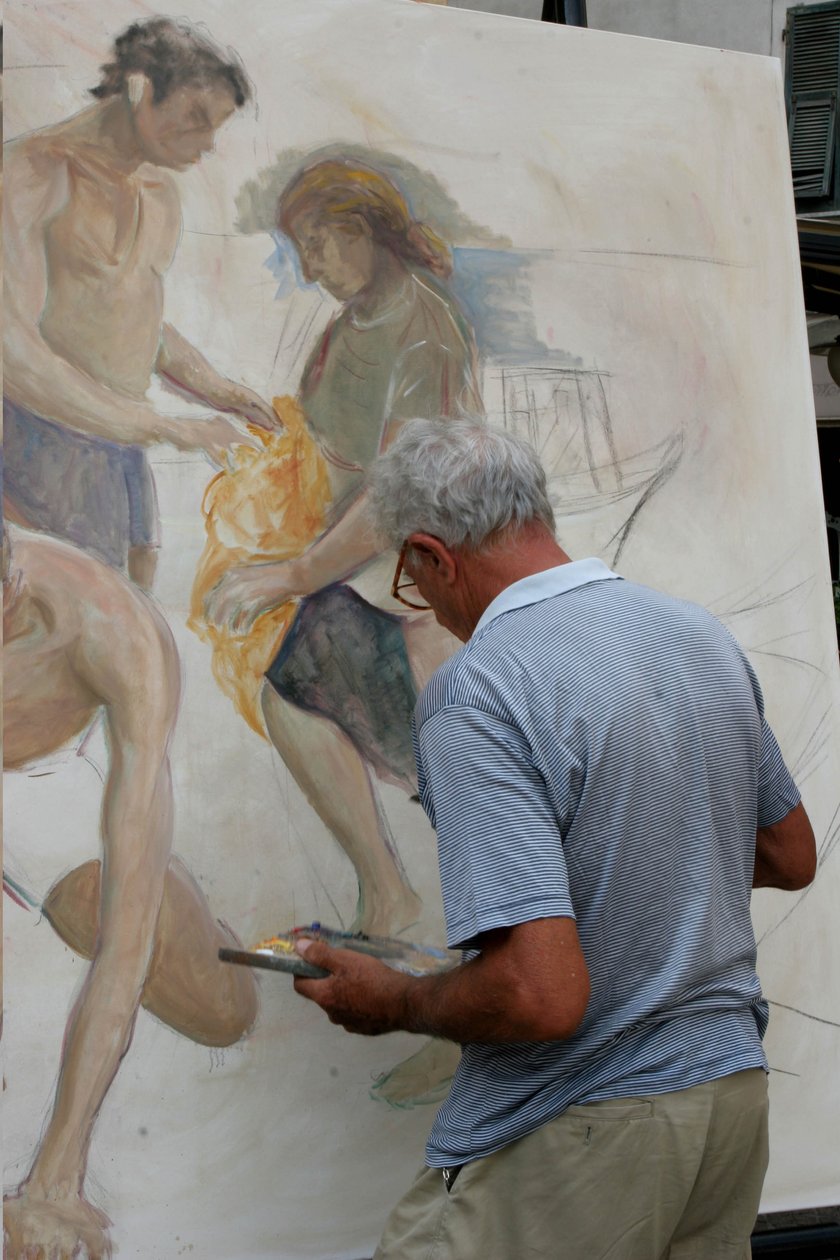 Ressam iş başında, La Soffitta nella Strada, Yaz antikacı fuarı, Sarzana, Ligury, İtalya by Unknown