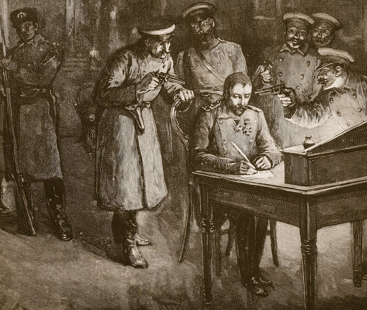 Prens Alexander tahttan çekilmesini imzalarken, 1886 by Unknown