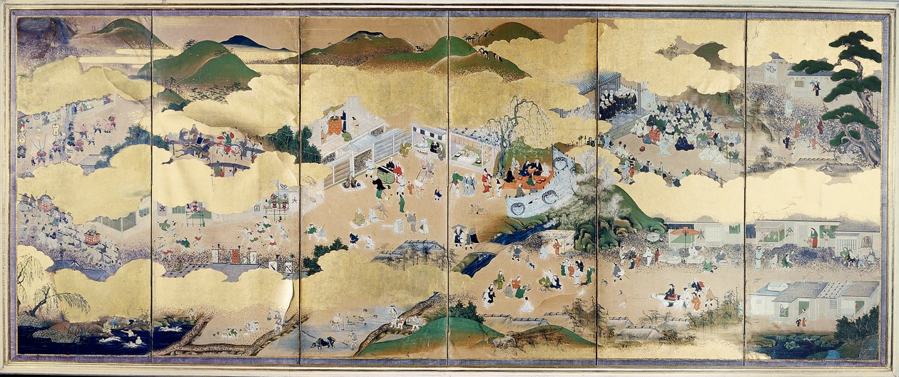 Bakufu altında şehir hayatından sahneler, Tosa Okulu, 1800 (altı katlı ekrandan), (ayrıntılı bilgi için bkz. 67713), (renkli tahta baskı) by Unknown