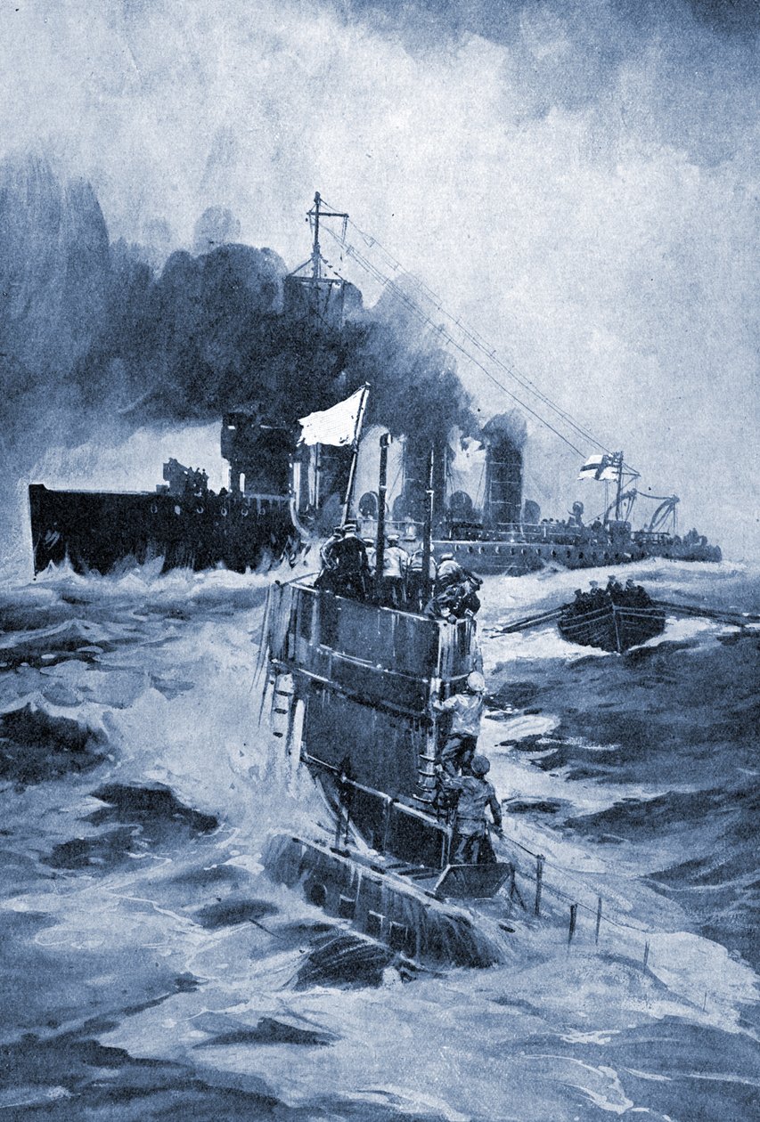 Alman denizaltısı U 18, çarpıldıktan sonra teslim oldu, 1914. by Unknown