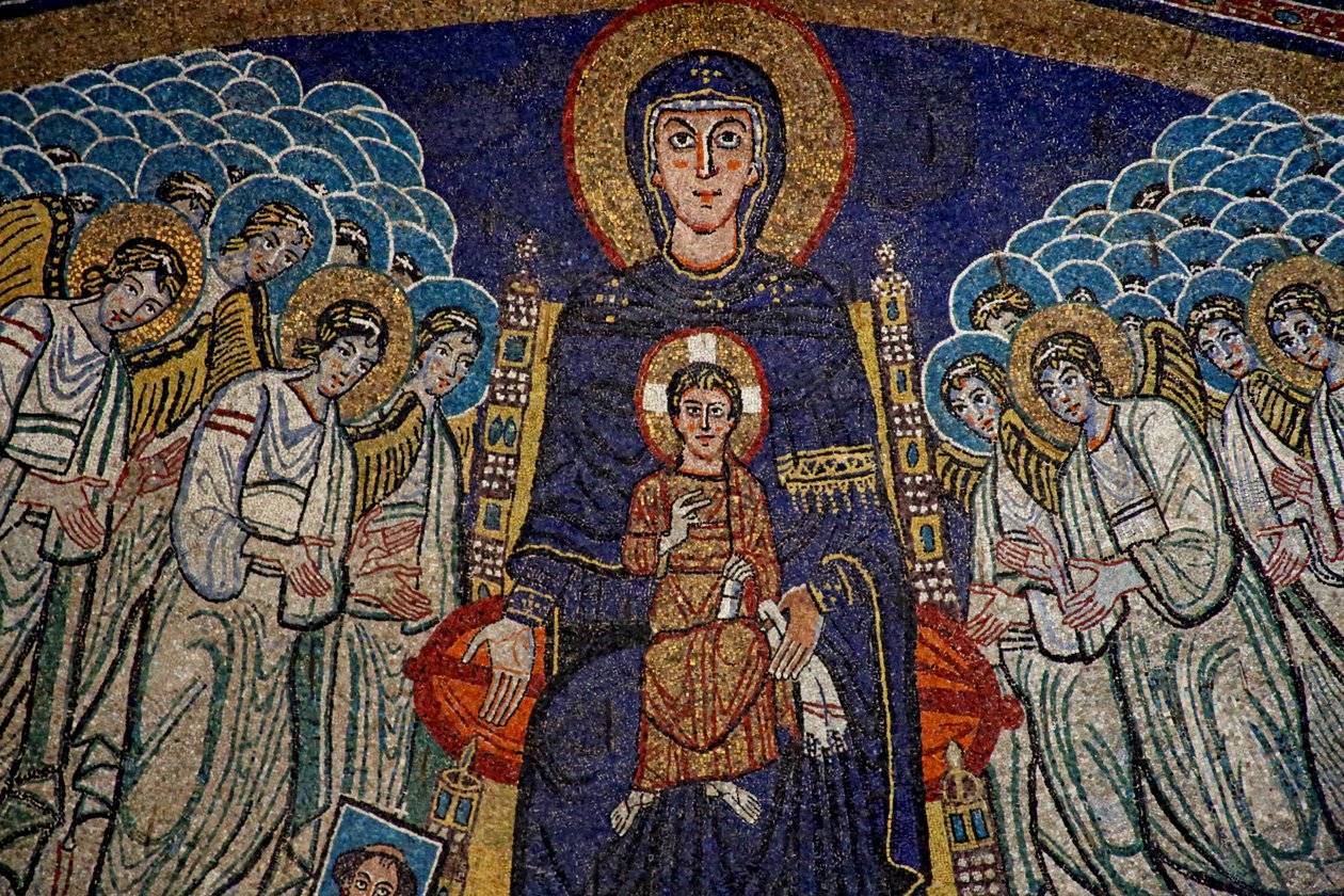Donör (Papa Paschal) ve melekler ile Bakire ve Çocuk ile apsis by Unknown