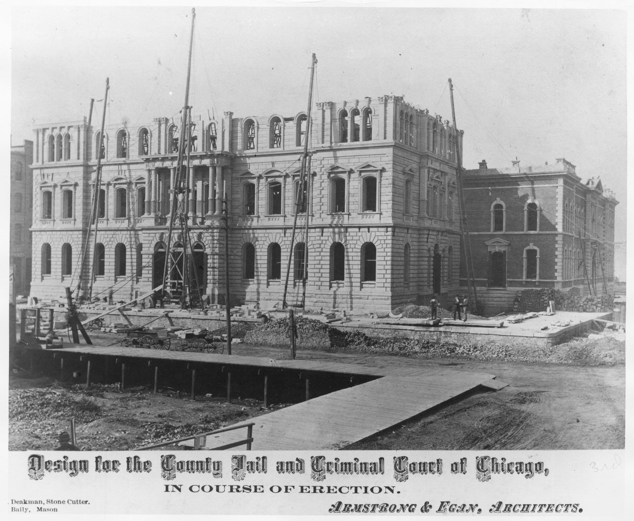 Şikago Eyalet Hapishanesi ve Ceza Mahkemesi için tasarım, montaj sırasında, c.1883 by American Photographer