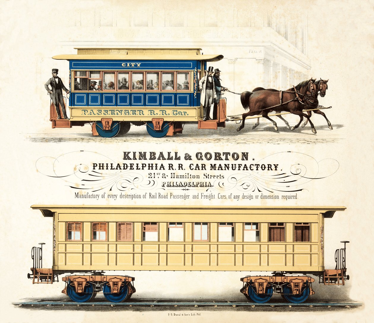 1857 dolaylarında yayınlanan Kimball & Gorton, Philadelphia R.R. Car Manufactory için reklam by American School