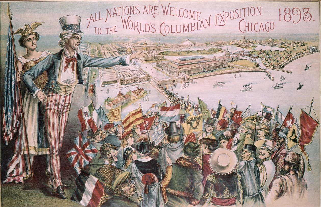 Dünyanın Kolomb Sergisi dünya fuarı için reklam, Chicago, Illinois, 1893 by American School