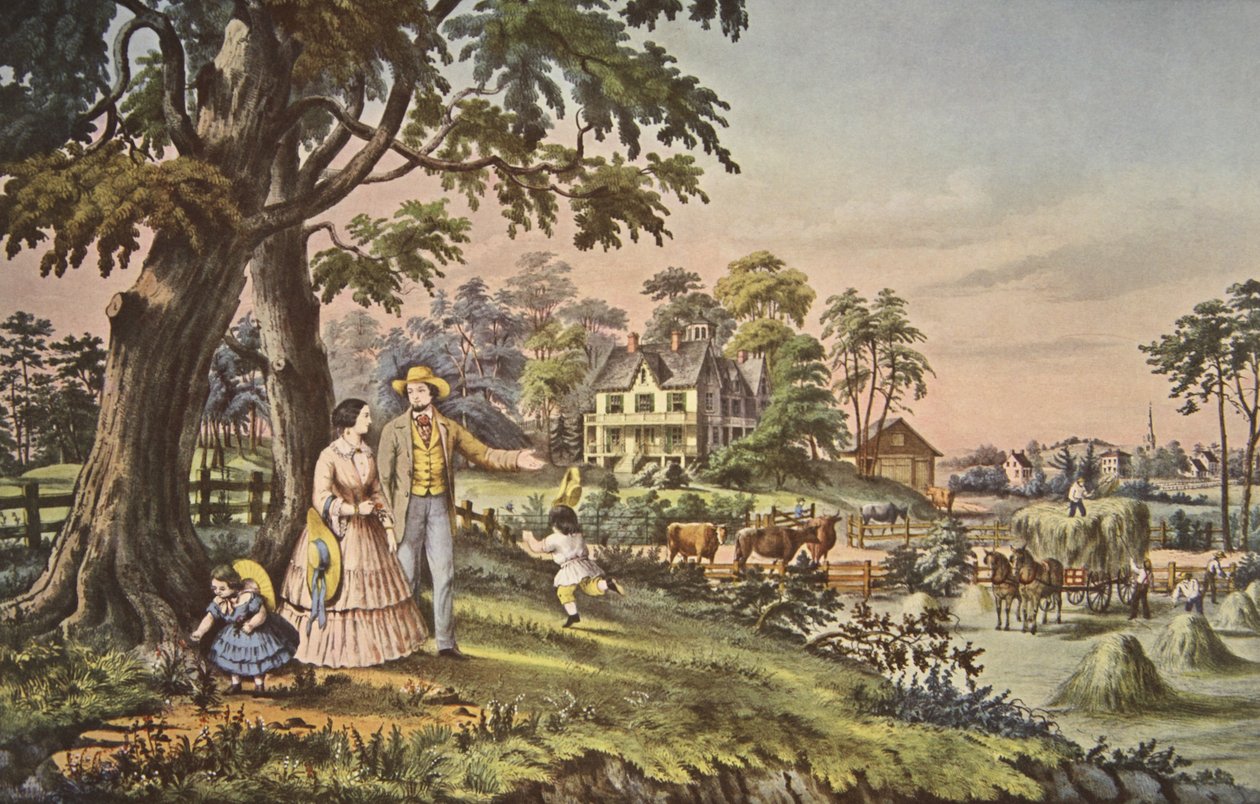 American Country Life, Yaz akşamı, pub. 1855, Köri & Ives by American School