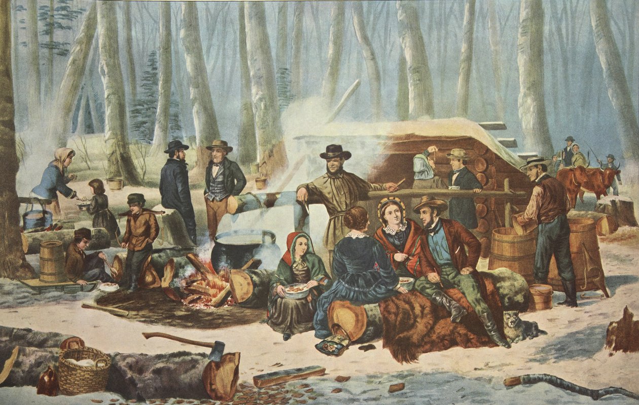 Amerikan Orman Manzarası - Akçaağaç Şekerleme, pub. 1856, Köri & Ives by American School