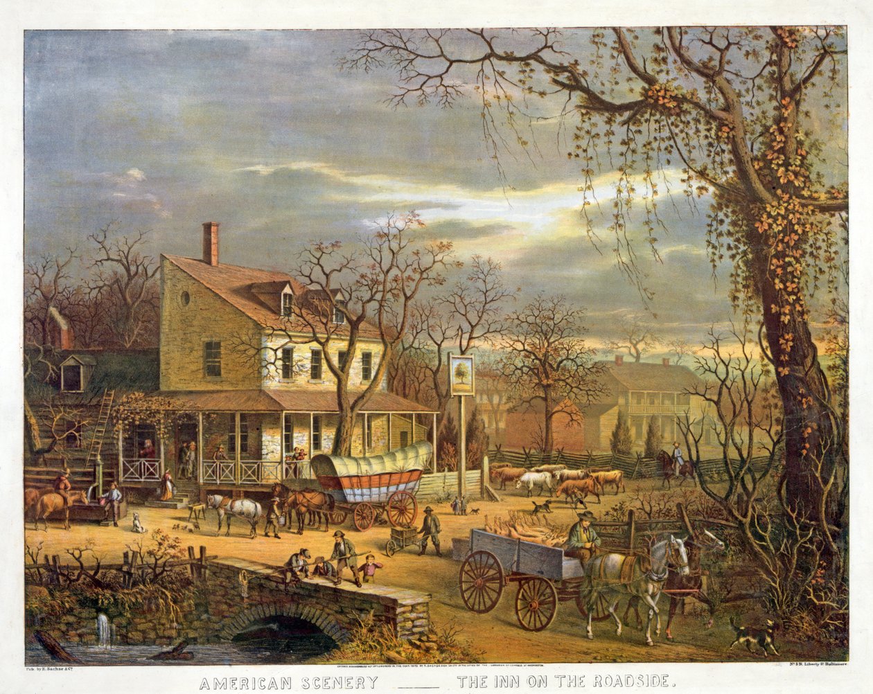 Amerikan Manzarası - Yol Kenarındaki Inn, pub. 1872 by American School