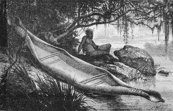 Amazon ve Madeira Nehirlerinden Vahşi Kızılderililerin Bark Kanosu, Franz Keller, 1874 by American School
