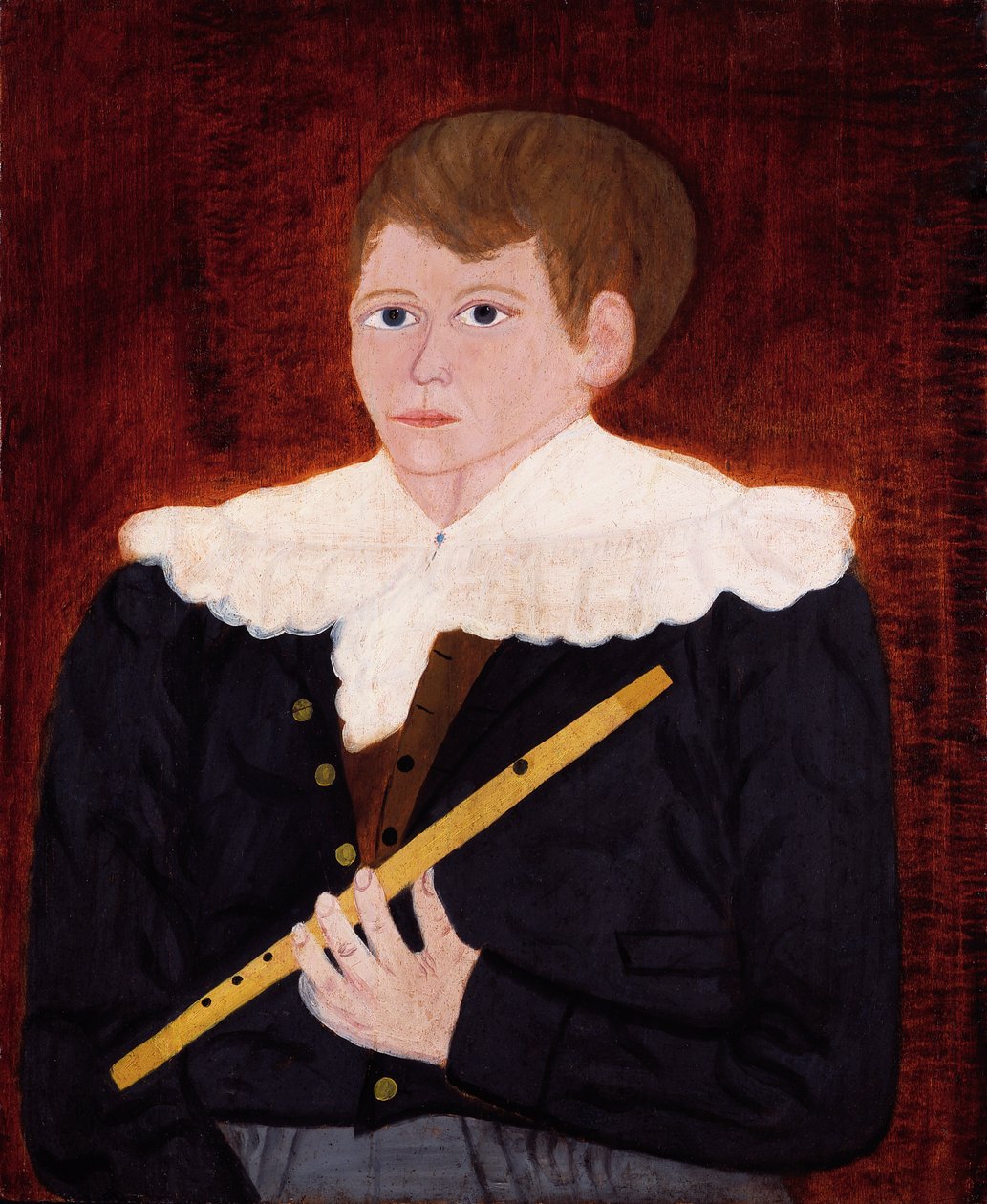 Flütlü çocuk, c.1820 (ahşap panel üzerine yağlı boya) by American School